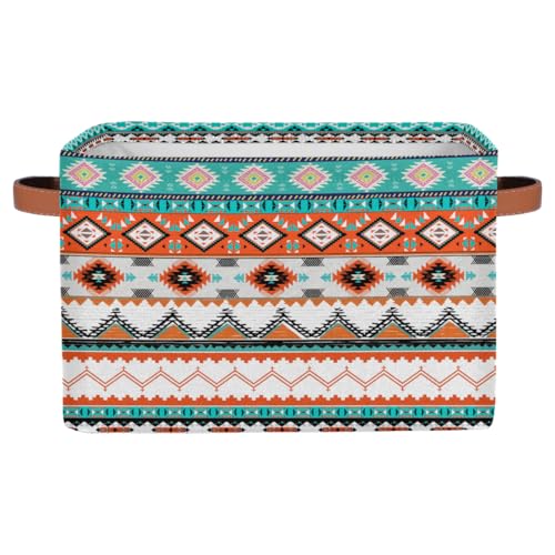 Pardick Storage Baskets Bin, Ethnic Boho Western Collapsible Canvas Fabric Storage Bin Decorative Baskets Toy Organizer Rectangle Storage Boxes with handles for Home Shelves Nursery,Q-12 - color: A-13