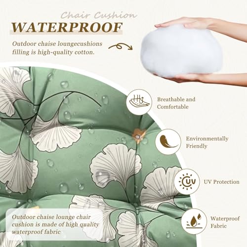 Outdoor Chaise Lounge Chair Cushion 75.1 x 23.6 x 4.7in, Waterproof Replacement Cotton Patio Thickened Pool Lounge Chair Cushion with Ties for Patio Outdoor Furniture,Ginkgo Breeze - color: Ginkgo Breeze