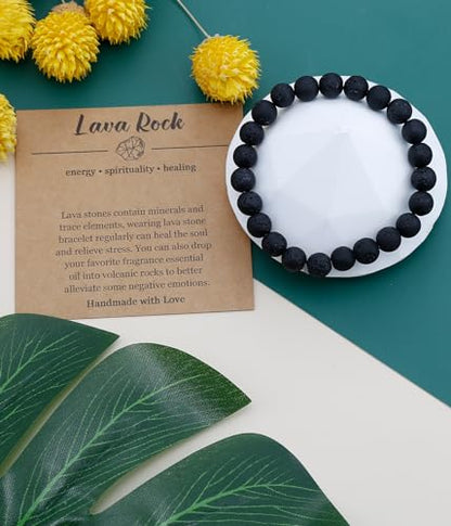 BOMAIL Natural Stone Bracelet for Women Men - 8MM Semi-Precious Gemstone Beaded Bracelet Healing Crystal Stretch Bracelet Yoga Bracelets Jewelry - color: Lava Rock