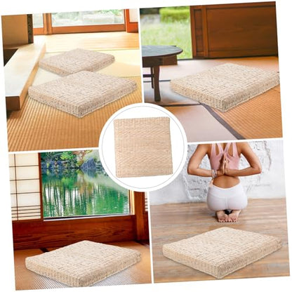 Happyyami 1pc Handmade Woven Meditation Cushion Decorative Yoga Mat Straw Mat for Home Use Thick for Meditation Floor Seating and Home