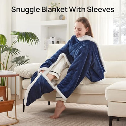 Westinghouse Electric Snuggle Throw Blankets with Foot Pocket, Wearable Heated Blanket with Sleeves, 6 Heating Levels & 2 to 10 Hours Heating Time Settings, 50 * 70"+18", Navy - color: Navy Blue&ivory, size: 70*50" Heated Snuggle Blanket