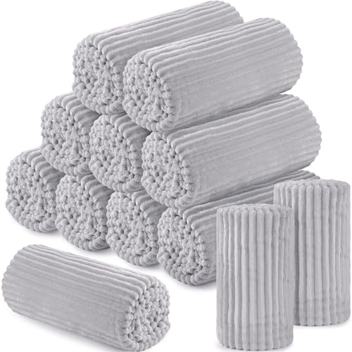 Buryeah 12 Pcs Flannel Throw Blanket Bulk 50 x 60 in Sleepover Blanket Outdoor Wedding Throw Lightweight, Oeko-tex Standard 100 Certified for Sofa Homeless Gifts (Light Gray) - color: Light Gray