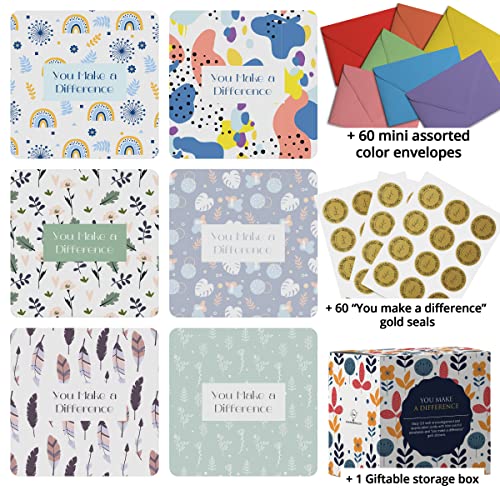 Dessie 60 You Make a Difference Inspirational Cards with Envelopes & Matching Seals. 60 Post-it Note Size Motivational and Encouragement Cards with Positive Affirmations. Great Thoughtful Gifts. - size: 3.5 x 3.5 inches, style: You make a difference