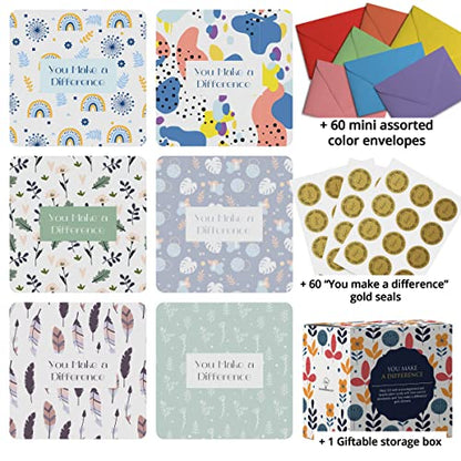 Dessie 60 You Make a Difference Inspirational Cards with Envelopes & Matching Seals. 60 Post-it Note Size Motivational and Encouragement Cards with Positive Affirmations. Great Thoughtful Gifts. - size: 3.5 x 3.5 inches, style: You make a difference