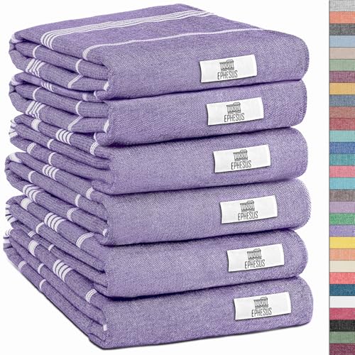EPHESUS TOWELS Turkish Hand Towels - Set of 6 | 18" x 30" - Decorative Boho Turkish Hand Towel for Bathroom, Kitchen, Guest, Face, Hair, Tea, Dishcloth (Sultan, Dark Lilac) - color: Light Lilac
