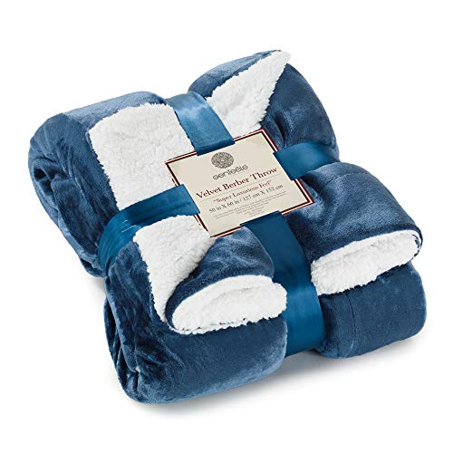 Sherpa Throw Blanket Super Soft Reversible Ultra Luxurious Plush Blanket, 50 x 60 inches, Navy/White - color: Navy / White, size: Throw (50" x 60")