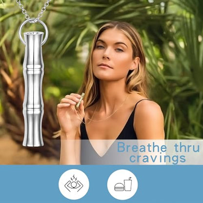 COTATI Anxiety Breathing Necklace Breathe Easy Mindfulness Necklace Stainless Steel Pendant for Women Men Natural Calm & Stress Relief - color: Silver-bamboo