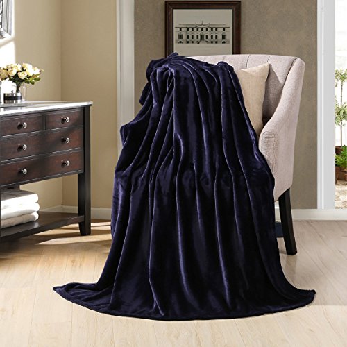 HYSEAS Flannel Fleece Throw Blanket Navy Blue - Super Soft Plush Microfiber Solid Blanket for Couch, Bed, Chair, Sofa - Fuzzy Cozy Lightweight - 50x60 Inch - color: Navy Blue