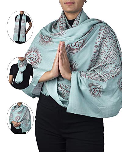 Yoga Scarf Meditation Shawl Large Wrap Hindu Prayer Stole OM print - color: Turquoise