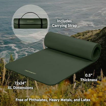 Retrospec Solana Yoga Mat Thick 1/2in Non-Slip Workout Mat with Nylon Strap - 72x24in Exercise Mat for Pilates, Stretching & Fitness - BPA Free, Easy Clean - color: Wild Spruce