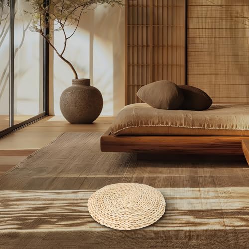 Straw Weave Yoga Seat Mat 30x6cm Space Cotton Filled Hand-Woven Meditation Cushion Lightweight Worship Cushion for Home and Zen Practice