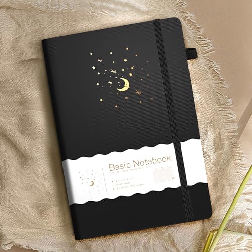 CAGIE Journal Notebook for Women Men, Hardcover Lined Notebooks Journals for Writing Work Journaling Note Taking Diary with Pen Loop (Black Ruled), Gifts, 5.7" x 8.3", 196 Pages - color: 00 Black
