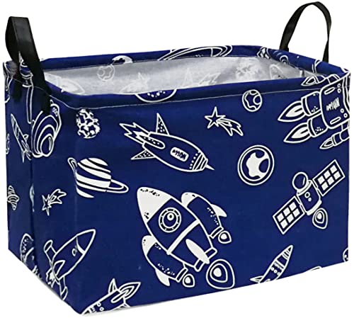 Storage Basket Home Shelf Basket Kids Organizer Box Clothes Laundry Hamper Nursery Bin Gift Laundry Basket with Handles for Home (Spacecraft) - color: Navy Spacecraft