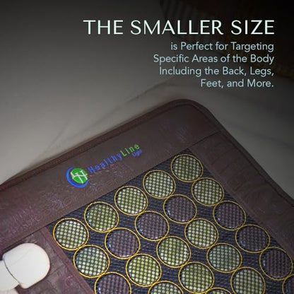 HealthyLine Far Infrared Light Electric Heating Pad for Pain Relief - 50 Pieces Natural Jade and Tourmaline Gemstones - Negative Ions, Flexible Mat - FSA or HSA Eligible