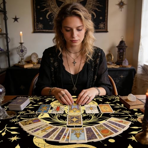 Tarot Altar Cloth Black Tablecloth Moon Snakes Lotuses Print Card Table Tablecloth with Velvet Tarot Card Bag for Reading Rituals Crystals Spiritual Divination Witchcraft Supplies - color: Snakes Lotuses