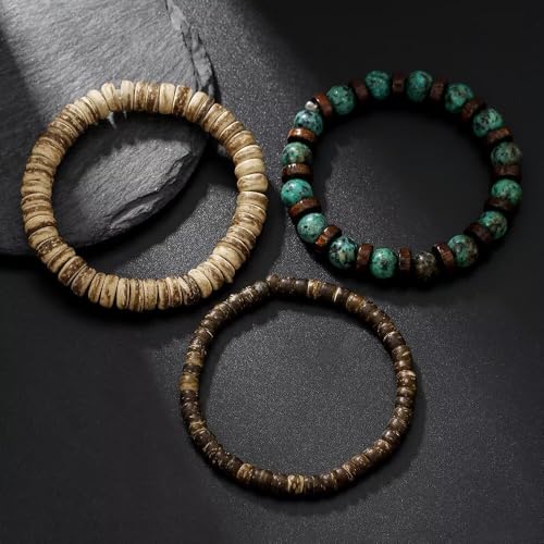 Todu Boho Bracelets Vintage African Turpine Coconut Shell Stackable Wooden Beaded Bracelets for Women Men Bohemian Ethnic Summer Beach Vacation Holiday Jewelry - style: Style E