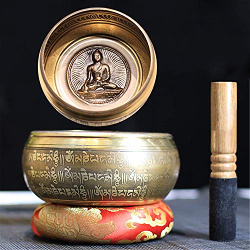 Tibetan Singing Bowl Set,Carved with Amitayus Buddha Statue and Mentra of Om Mane Padme Hum,For Sound Healing,Meditation,Yoga,Relaxation,Chakra Balance,Handmade in Nepal(6.5inches) - color: Buddha, size: 16.5cm