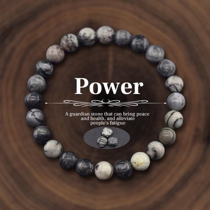 Natural Stone Beaded Bracelets for Women Men - 8MM Semi-Precious Stones Bracelets Adjustable Crystal Beads Stretch Bracelet - color: Black Picasso Jasper