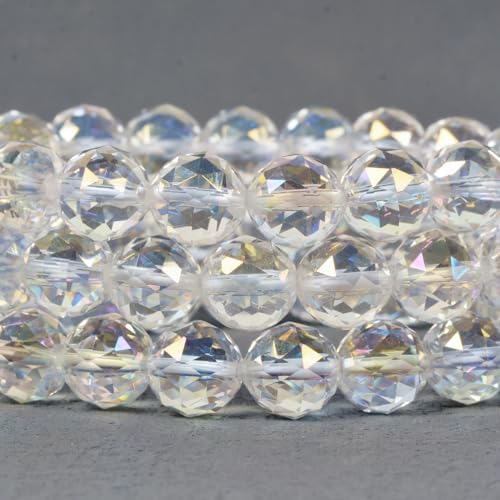 Justinstones Gemstone Crystals Chakra Beads Bracelet Crystal Healing 10mm Round Stretchable Bracelet for Her Gift - color: Faceted Rainbow Clear Quartz