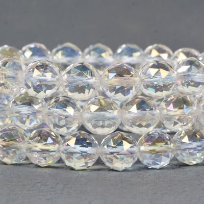 Justinstones Gemstone Crystals Chakra Beads Bracelet Crystal Healing 10mm Round Stretchable Bracelet for Her Gift - color: Faceted Rainbow Clear Quartz