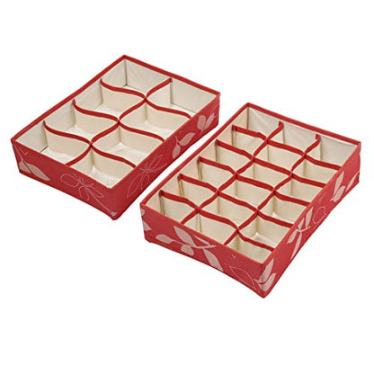 Ruilogod Leaves Pattern Home 18 Compartments Socks Jewelry Small Items Storage Box 2 Pcs (id: 905 ee8 de8 81a f50