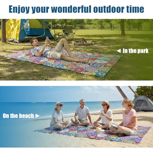 Portable Beach Blanket 6.5'x6.5' - Sand-Free & Lightweight (1lbs) Nylon | Kaleidoscope Pattern Design for Families | Quick-Dry Skin-Friendly Picnic Mat for Beach/Camping - color: Kaleido