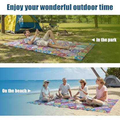 Portable Beach Blanket 6.5'x6.5' - Sand-Free & Lightweight (1lbs) Nylon | Kaleidoscope Pattern Design for Families | Quick-Dry Skin-Friendly Picnic Mat for Beach/Camping - color: Kaleido