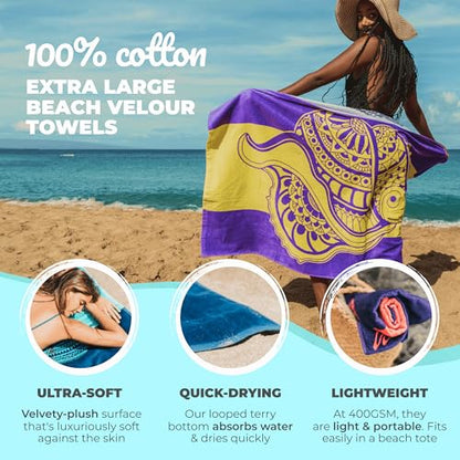 Nova Blue Seashell Beach Towel (34 X 63) – Purple & Yellow Travel Beach Towel Made from 100% Cotton – Unique Adult Beach Towels with Tropical Design - Compact BeachTowel - color: Seashell