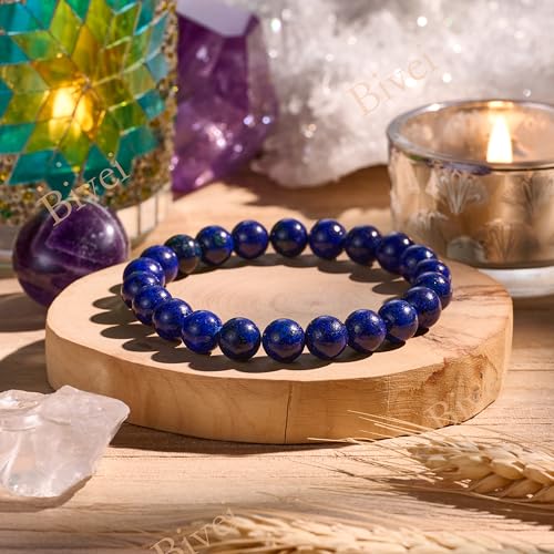Bivei 8mm Beaded Bracelets for Women Handmade Semi Precious Natural Stone Stretch Elastic Jewelry Yoga Protection Gifts - color: Lapis Lazuli - Inspiration, size: Small 6.5-6.7 inch