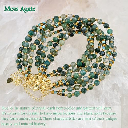 Farfume Beaded Bracelets for Women, Chakra Crystal 4mm Beads Gemstone Natural Stone Bead Spiritual Jewelry Gifts for Women - color: Green Moss Agate-Inner Harmony