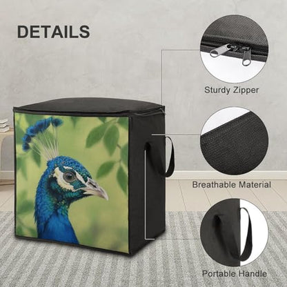 Peacock Head Storage Bag Portable Closet Organizer Storage Bags Quilt Storage Bags with Zippered Breathable Storage Bag with Carry Handles for Blanket Pillow Bedding