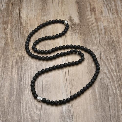Buddha Charm Meditation Jewelry of 108 Mala Prayer Beads Bracelet or Necklace - style: Lava