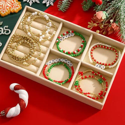 16 PCS Gold Bead Pearl Bracelet for Women, Gold Plated Beaded Strand Bead Ball Bracelets stack Adjustable Jewelry Set for Gifts - color: 04-GOLD