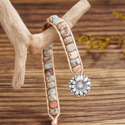 Women Boho Handmade Natural Stone Crystal Leather Bead Wrap Bracelets Collection - style: Agalmatolite 1W
