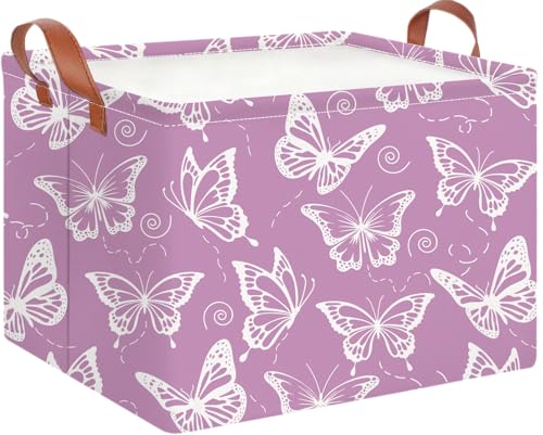 CLOCOR Rectangular Storage Basket Empty,Gift Basket,Waterproof Storage Bin with Handles,Room Decor(Purple Butterfly) - color: Purple Butterfly