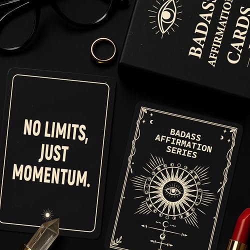 52 Celestial Badass Affirmation Cards for Women - Midnight Black & Pale Yellow Mindfulness Deck - Daily Motivation Cards - Inspirational Self Care Gift for Empowerment & Confidence - color: Black