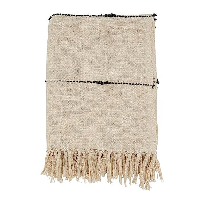 SARO LIFESTYLE Woven Bliss Textured Stripe Fringe Throw Blanket