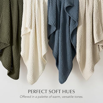 Chunky Chenille Knit Throw Blanket for Couch, Soft Luxurious Moss Stitch Blankets for Bed, Cozy Decorative Farmhouse Knitted Throws for Sofa, Stormy Blue, 50" x 60"