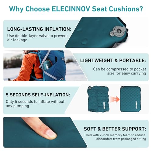 Inflatable Seat Cushion, Self Inflating Memory Foam Stadium Seat Cushion Lightweight Camping Chair Pad Airplane Cushion for Long Flights Outdoor Travel Bleacher Office Car Backpacking (Blue) - color: Blue-1pack