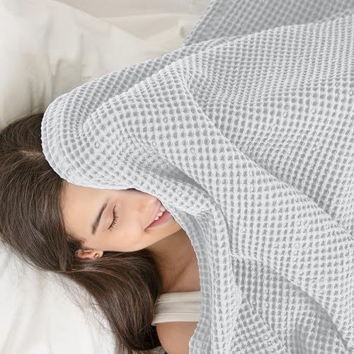 Throw Blanket for Couch, 100% Cotton Soft Lightweight Breathable Summer Blanket Throws, Waffle Weave Throw Size Bed Blanket: White (50"x60") - color: White, size: Throw (50" x 60")
