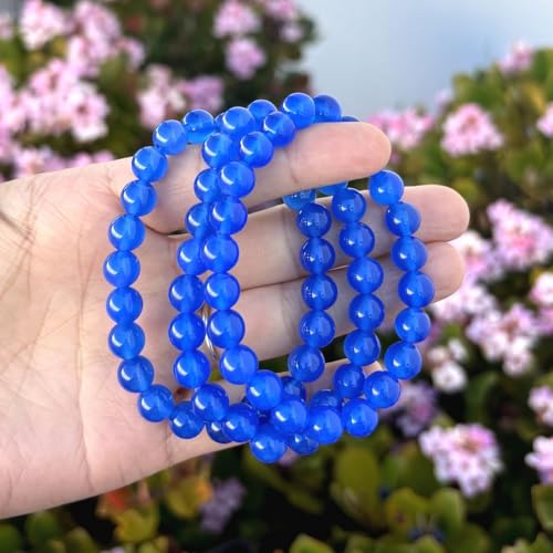 Adabele 1pc Natural Stretch Gemstone Bracelet 8mm (0.31") Bead 7" to 8.5 inch Healing Crystal Energy Quartz Chakra Jewelry Women Unisex Birthday Gift - color: Blue Agate, size: 7.5 inch