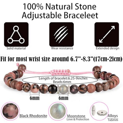 QOGIR Handmade Healing Bracelet,6mm Natural Gem Stone Bracelet rope bracelet - color: Black Rhodonite(To Girlfriend), size: 6mm