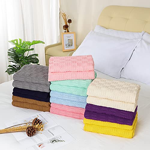 uxcell 100% Cotton Cable Knit Throw Blanket,Soft Lightweight Lap Blanket,Textured Solid Sofa Throw Couch Cover Decors Knitted Blankets, Pink 50"x 60" - color: Pink
