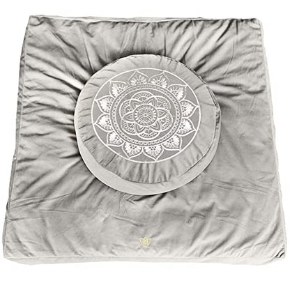 Florensi Meditation Cushion & Zabuton Meditation Mat Bundle- Premium Velvet Meditation Pillow for Women and Men,Washable Cover, Buckwheat Round Floor Pillow & 100% Cotton Square Floor Cushion