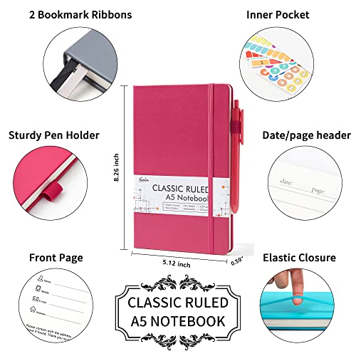 feela Hardcover Notebook For Work, Classic Ruled Lined Journal Set School Business Supplies, with 3 Black Pens, 120 GSM, 5.1”x8.3”, 3 Pack, A5, Solid Colors, Gray, Berry, Emerald - color: Gray, Berry, Emerald
