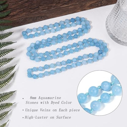 Beaded Necklace Hand Knotted for Woman - color: Aquamarine 1