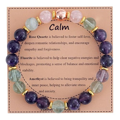KSQS Healing Stone Bead Bracelet for Women, Natural Gemstones Balance Protection Bracelet, Spiritual Crystal Beads Bracelet Anxiety Relief with Meaning Card - style: Calm