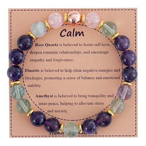 KSQS Healing Stone Bead Bracelet for Women, Natural Gemstones Balance Protection Bracelet, Spiritual Crystal Beads Bracelet Anxiety Relief with Meaning Card - style: Calm