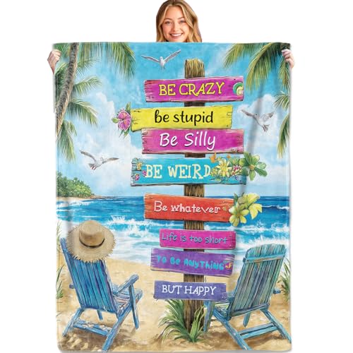 Beach Quote Throw Blanket, 40x50in, Soft, Lightweight Flannel,Colorful Tropical Sign with Inspirational Sayings Blankets, Gifts for Women, for Summer Beach House Home Living Room Decor - color: Beach, size: 40x50in