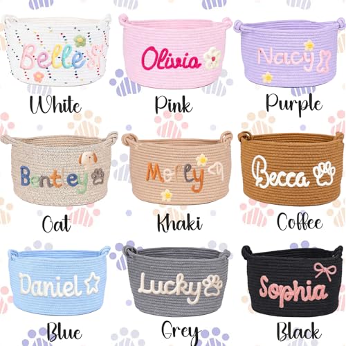 Personalized Dog Cat Toy Basket with Embroidery Name, Customized Puppy & Kitten Toy Storage Bins, Cute Handmade Cotton Rope Organizer for Snacks, Pet Supplies, Easter Birthday Gifts Basket for Pets